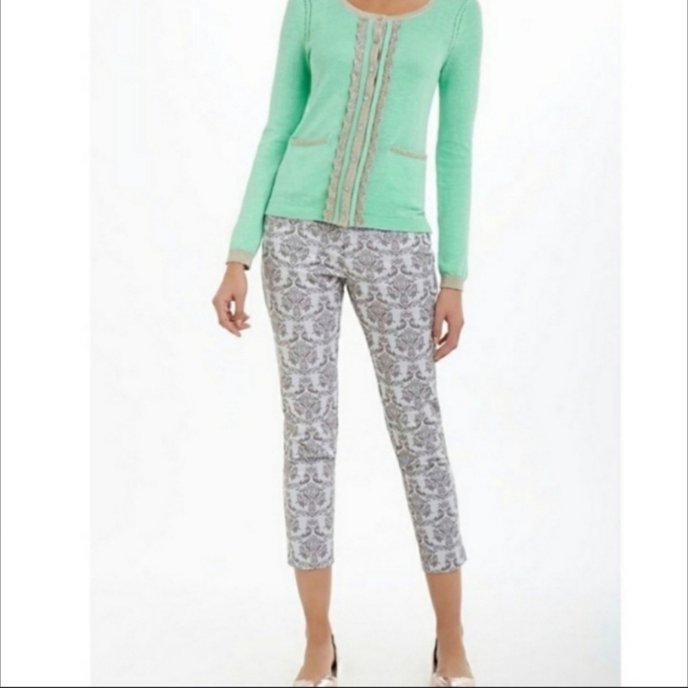 Anthropologie Cartonnier Silver Brocade Crop Pant - Picture 4 of 15